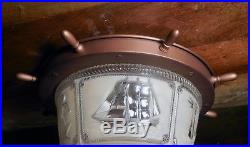 Rare Vintage Nautical Glass Ceiling Light Fixture Compass Ship Lighthouse Anchor