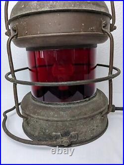 Rare Vintage Nippon Sento Red Light 583 Copper Brass Electric Maritime Lamp 17