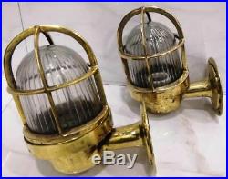 Rare vintage marine brass ship bulkhead passage light 100% original 2 piece