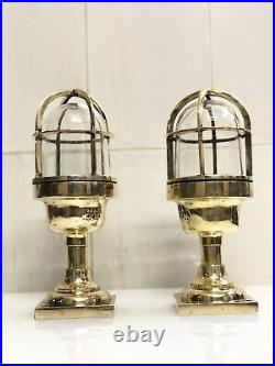 Reclaimed Ship Original Wiska Post Mounted Brass Bulkhead Ceiling Nautical Light