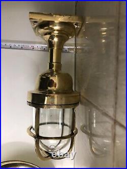 Reclaimed Ship Original Wiska Post Mounted Brass Bulkhead Ceiling Nautical Light