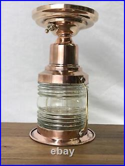 Restored Antique Vtg Nautical Copper & Brass Ship Lantern Ceiling Porch Light