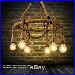 Retro Industrial Pendant Lamp Vintage Edison Nautical Manila Rope Ceiling 6Light