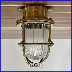 Ribbed Globe Brass Maritime Ceiling Light