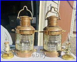 SET 2 Vintage ELECTRIC Brass Copper Top Light Clark Bros London Bristol Nautical