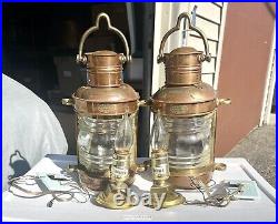 SET 2 Vintage ELECTRIC Brass Copper Top Light Clark Bros London Bristol Nautical