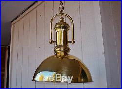 Salvaged Vintage Pair Large Brass Metal Swivel Dome Pendant Light Fixtures