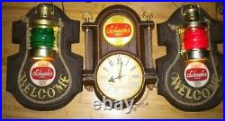 Schaefer Beer Lighted Nautical Signs and Clock each about 18 x 13 x 3 Vintage