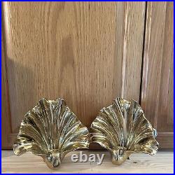 Set Of Vintage MCM Brass Shell Candle Sconces