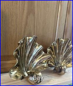 Set Of Vintage MCM Brass Shell Candle Sconces