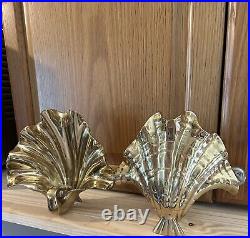 Set Of Vintage MCM Brass Shell Candle Sconces