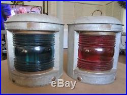 Set Pair Vintage Perkins Marine Lamps Perko Light Glass Brooklyn New York 12inch