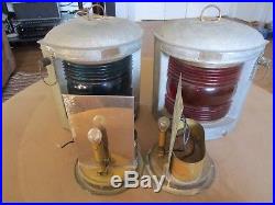 Set Pair Vintage Perkins Marine Lamps Perko Light Glass Brooklyn New York 12inch