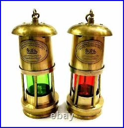 Set of 2 Antique Brass Minor Lamp Vintage Nautical Ship Boat Light Lantern Decor