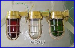 Set of 3 Matched Vintage Red, Green, Clear Nautical Brass Wall Lights