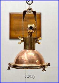 Ship Salvage Original Copper & Brass Metal Nautical Ceiling Pendant Lamp Small