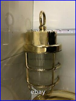 Ship Salvaged Old Brass Vintage Hanging Cargo Light with Copper Shade