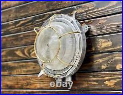 Ship Salvaged Original Ship Aluminum Vintage Old Ship Deck Light With Brass Cage