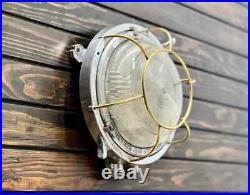 Ship Salvaged Original Ship Aluminum Vintage Old Ship Deck Light With Brass Cage