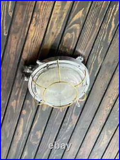 Ship Salvaged Original Ship Aluminum Vintage Old Ship Deck Light With Brass Cage