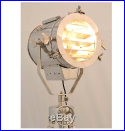 Silver Vintage Retro Hollywood Nautical Lamp Search Spot Light Tripod Spotlight