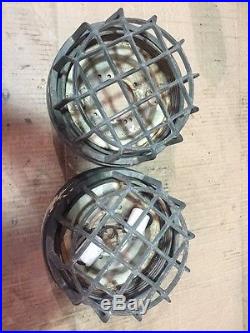 Simes CO NY Brass Industrial Light Cage Fixture Vintage Antique Sims Ship Prison
