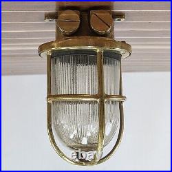 Small Nautical Brass Ceiling Light Cracked Glass