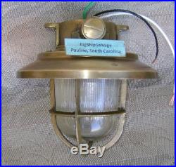 Small Vintage Brass Ceiling Light With Deflector Cover US WIRING