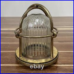 Small Vintage Nautical Wide Ribbed Brass Caged Ceiling Light