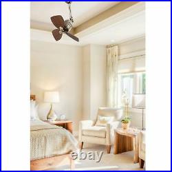 Small ceiling fan with wall control Vedra antique gold & walnut décor 46 cm