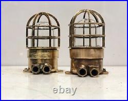 Solid Brass Metal Marine Vintage Bulkhead Wall Ceiling Light Fixture Lot of 2