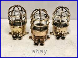 Solid Brass Metal Marine Vintage Bulkhead Wall Ceiling Light Fixture Lot of 2