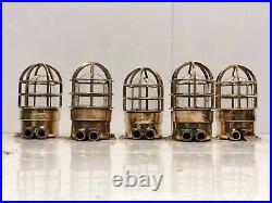 Solid Brass Metal Marine Vintage Bulkhead Wall Ceiling Light Fixture Lot of 2