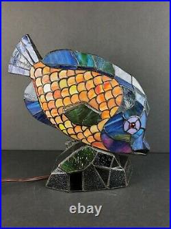 Stained Glass Tiffany Style Mosaic Fish Lamp Decor Beach House Light Vintage