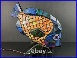 Stained Glass Tiffany Style Mosaic Fish Lamp Decor Beach House Light Vintage