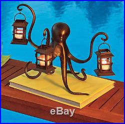 Tea Light Candle Lantern Holder Metal Octopus Nautical Ocean Outdoor Porch Table