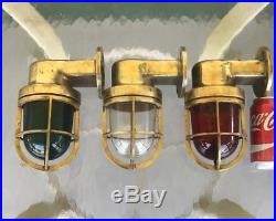 Three Vintage Brass Nautical Ship's Wall Lights Red Green & Clear
