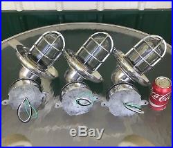Three Vintage Nautical Aluminum Wall Lights With Cover