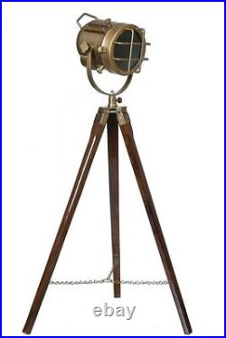 Tripod Lamp Floor Stand Spot Light Antique Nautical Studio Vintage Searchlight