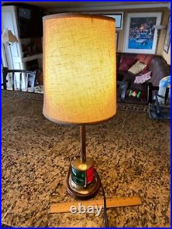 VINTAGE BRONZE RED/GREEN GLASS RUNNING LIGHT/LAMP NEW WIRING WithWOOD BASE 22TALL