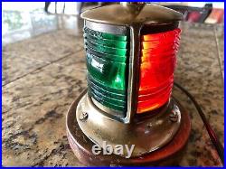 VINTAGE BRONZE RED/GREEN GLASS RUNNING LIGHT/LAMP NEW WIRING WithWOOD BASE 22TALL