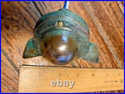 VINTAGE BRONZE TEARDROP BATWING GLASS LENS STERN LIGHT WithNEW WIRE/LED AGE/PATINA