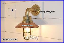VINTAGE NAUTICAL BRASS SHIP BULKHEAD LIGHT WITH COPPER SHADE WIRED WithBULB INCL