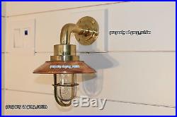 VINTAGE NAUTICAL BRASS SHIP BULKHEAD LIGHT WITH COPPER SHADE WIRED WithBULB INCL