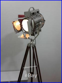 VINTAGE Nautical Searchlight Floor Lamp Home Decore Spot Light Wooden Tripod