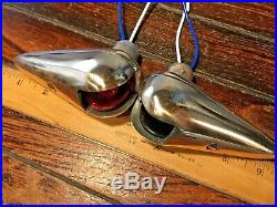 VINTAGE PAIR BRONZE TEARDROP RUNNING LIGHTS REWIRED WithNEW SOCKETS, LED BULBS