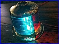 VINTAGE PERKO POLISHED BRASS COMBO RED/GREEN BOW LIGHT GLASS LED WithFLAG HOLDER