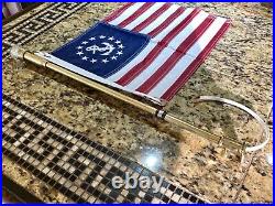 VINTAGE POLISHED BRASS 23 STERN LIGHT NEW WIRING/LED, With12 X 18 US ENSIGN FLAG
