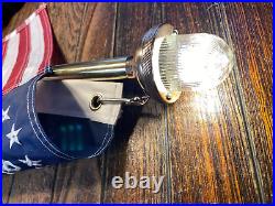 VINTAGE POLISHED BRASS, GLASS LENS STERN LIGHT WithFLAG, NEW WIRING/LED 33 TALL