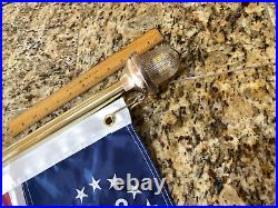 VINTAGE POLISHED BRASS, GLASS LENS STERN LIGHT WithFLAG, NEW WIRING/LED 33 TALL